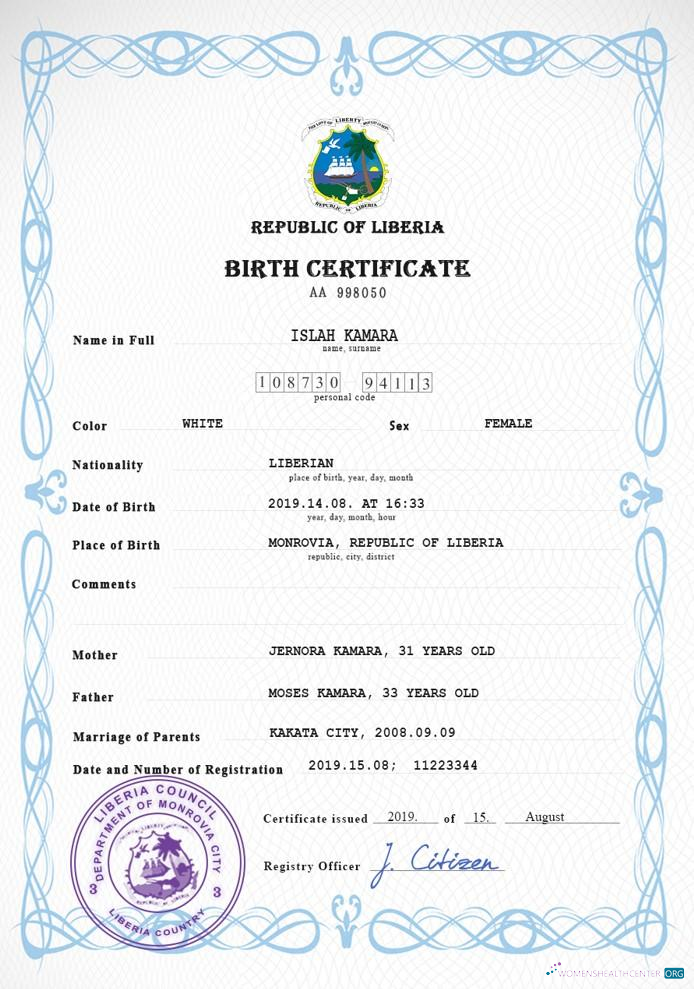 Download Liberia vital record birth certificate PSD template Photoshop template